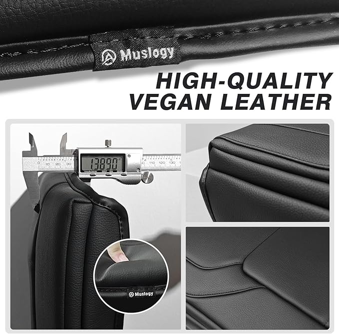Muslogy Center Console Armrest Cover Compatible with Dodge Ram1500 2500 3500 2019-2025 Comfort Armrest Pad Arm Rest Cushion Vegan Leather Protector 1-Inch Extra Thick(Bucket Seat ONLY, NO FOR LIMITED)