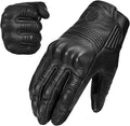 ILM Goatskin Leather Motorcycle Motorbike Powersports Racing Gloves Touchscreen for Men and Women Model DN01(L, Black Unperforated)