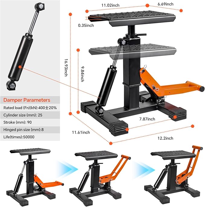 Adjustable Dirt Bike Stand & Powersport Jack 1000LBS Capacity, Heavy Duty Hydraulic Motorcycle Lift Stand & Center Stand for Maintenance, Dirt Bike Accessories for Garage & Shop (New-Orange)