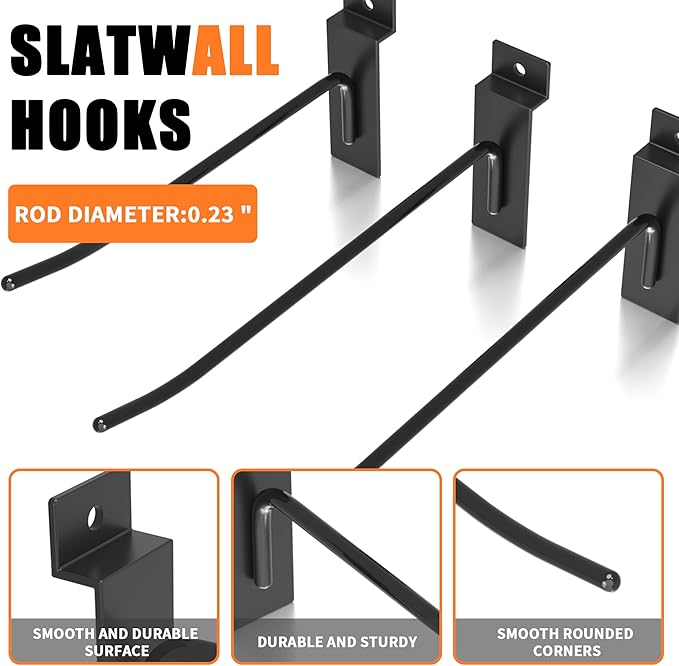 Slatwall Hooks for Wall Storage - 2 Inch, Heavy-Duty Black Metal - 25 Pack for Garage, Retail, & Home Organization