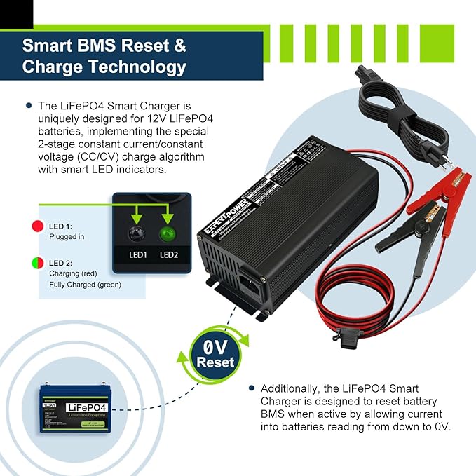 ExpertPower 12V 20A Smart Charger for Lithium LiFePO4 Deep Cycle Rechargeable Batteries