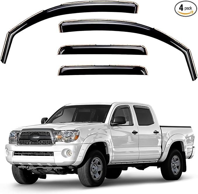 Window Deflectors Smoke Tinted In-Channel Side Window Vent Visor Deflectors Rain Guards Compatible with Tacoma 2005-2015 Double Cab - 4pcs. GW0731