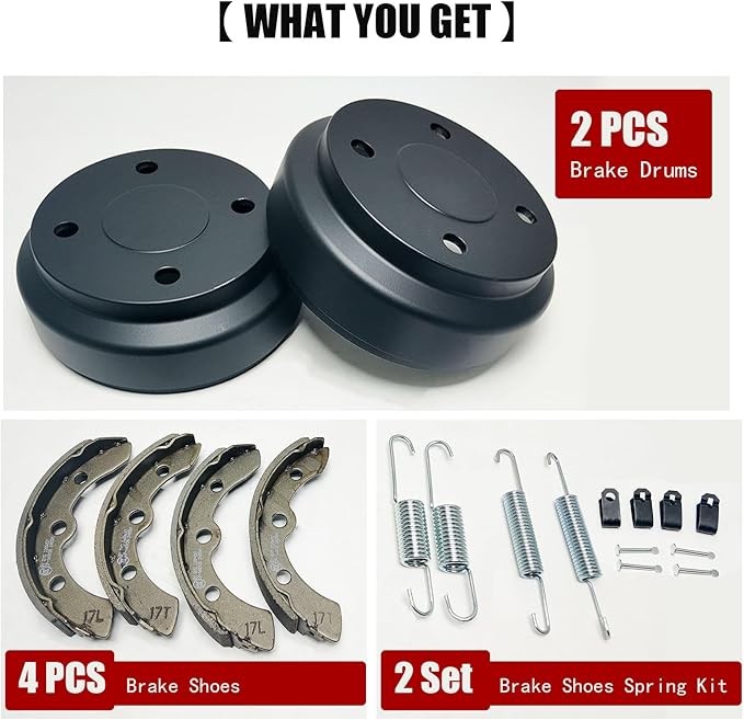 Golf Cart Brake Drums Kit with Brake Shoes & Springs for Club Car, 18 PCS Rear Brake Repair Kit Compatible with 1995-up DS 2004-up Precedent Gas & Electric