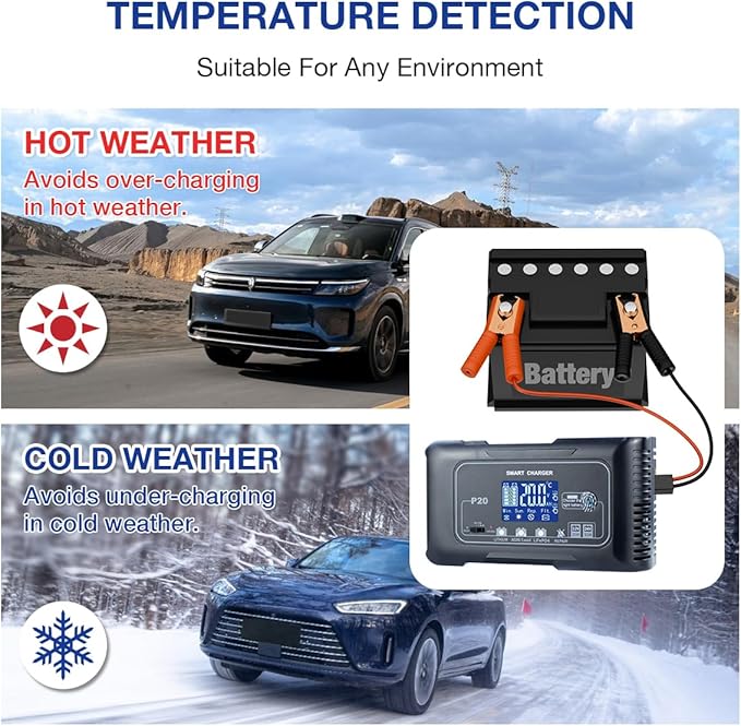 20A Smart Battery Charger 12V/24V, Automatic Charger & Maintainer for Lithium, LiFePO4, and Lead-Acid (AGM/Gel/SLA) Batteries, Trickle Charging for Cars, Boats, Motorcycles