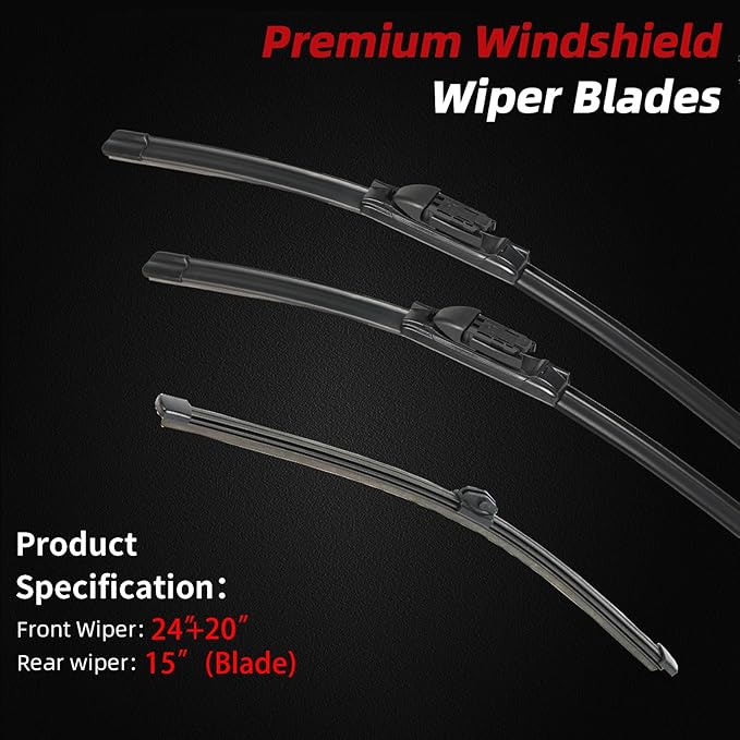OTUAYAUTO Windshield Wiper Blades - Replacement for Audi Q5 2018 2019 2020 2021 2022 2023, Front and Rear Wipers Set, Top Lock - 24"+20"+15" (Pack of 3)