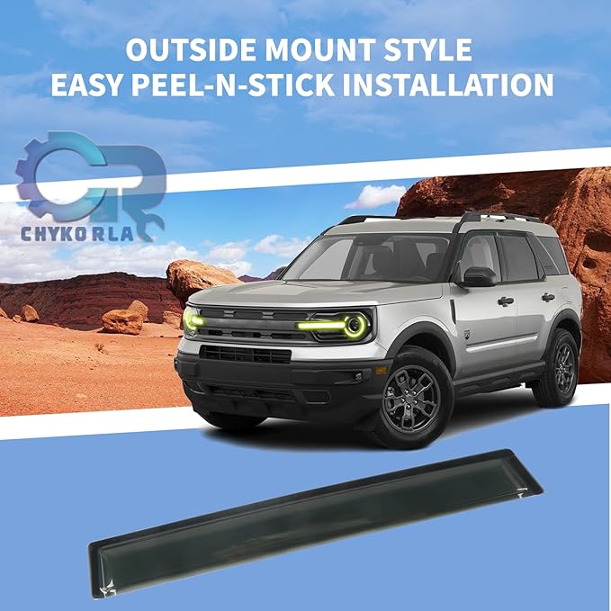 Rain Guards Tape-On Side Window Visor Fit for 2021-2024 Ford Bronco Sport, Outside Mount Window Deflector, Smoke Tinted Vent Visors 2021 2022 2023 2024