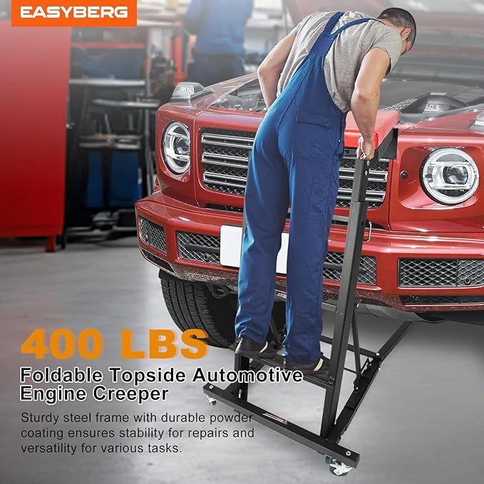 EASYBERG Foldable Topside Creeper, 400LBS Capacity Height Adjustable High Top Engine Creep for Truck Home Garage Workshop Repair Maintaince with Casters and Padder Deck