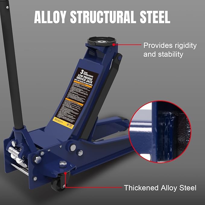 TCE Ultra Low Profile 3 Ton Hydraulic Floor Jack, 6600 LBS Heavy Duty Dual Pump Car Jack for Cars/Trucks/SUVs, ASME Certified with Detachable Handle (Blue)