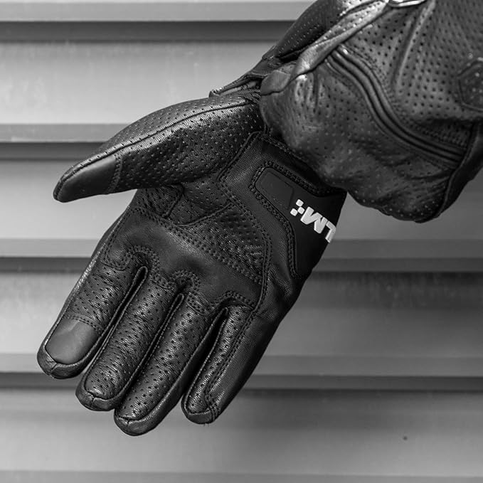 ILM Goatskin Leather Motorcycle Motorbike Powersports Racing Gloves Touchscreen for Men and Women Model DN01(S, Black Unperforated)