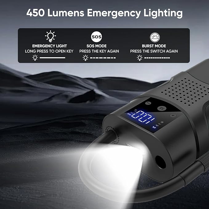Tire Inflator Portable Air Compressor Cordless, 150PSI 6.5x Faster Portable Tire Inflator,Car Tires Air Pump with LED Lights&Digital Pressure Gauge,Auto Shut-off Smart Air Pump Suitable SUV,Truck,Bike