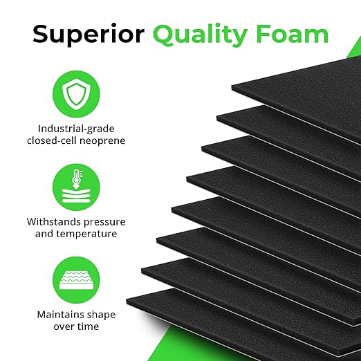 XCEL Anti Vibration Pads Furniture Pads Self Stick Versatile Adhesive Foam Rubber Pads Sheets for Appliances and Furniture, Neoprene Foam Pads Adhesive (6 in x 6 in x 1/8 in, Black - Adhesive, 8)
