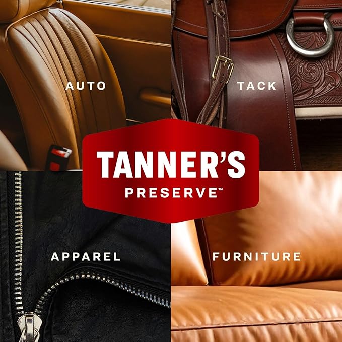 Tanner's Preserve Leather Cleaner, Cleans & Restores Finished Leather, Use for Cars & Interiors, Couches & Furniture, Saddles & More, 8 Fl Oz
