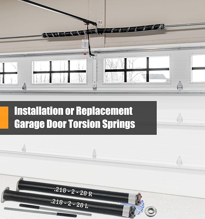 Garage Door Torsion Spring Set, Pair of 2" Electrophoresis Coated Garage Door Spring Replacement with 2 Non-Slip Winding Bars and Bearing, Minimum 16000 Cycles (.218x2x28")