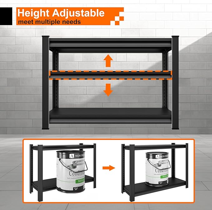 Garage Storage Shelves Heavy Duty, 48”W Shelving Units and Storage Rack, 1650LBS Loads Shelving Units, Adjustable 3-Tier Metal Shelves for Industrial Storage, 48”W×16”D×36”H,Black