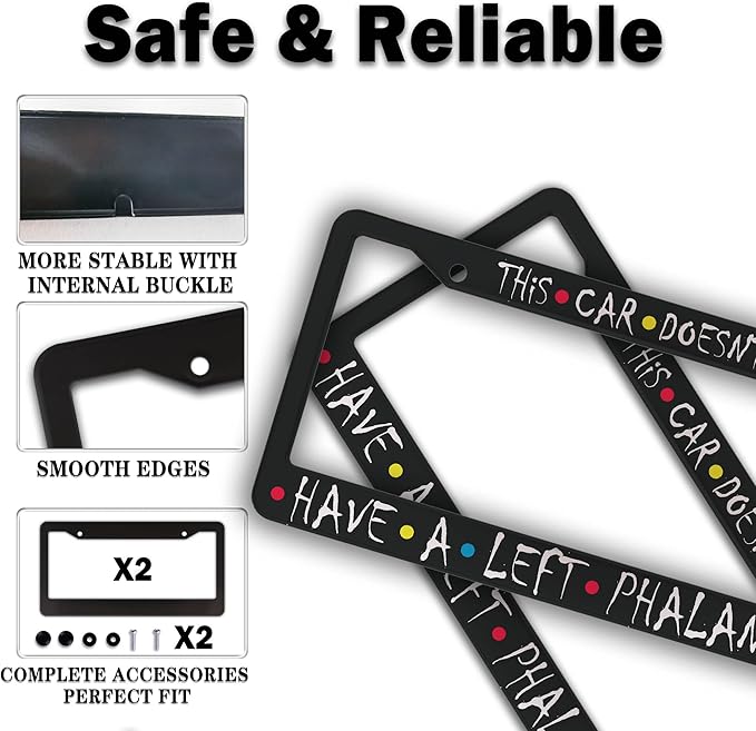 Front License Plate Bracket Black and White License Plate Frames This Car Doesn’t Have a Left Phalange Universal Aluminum Car Accessory 2 Pack with Screw Covers Set