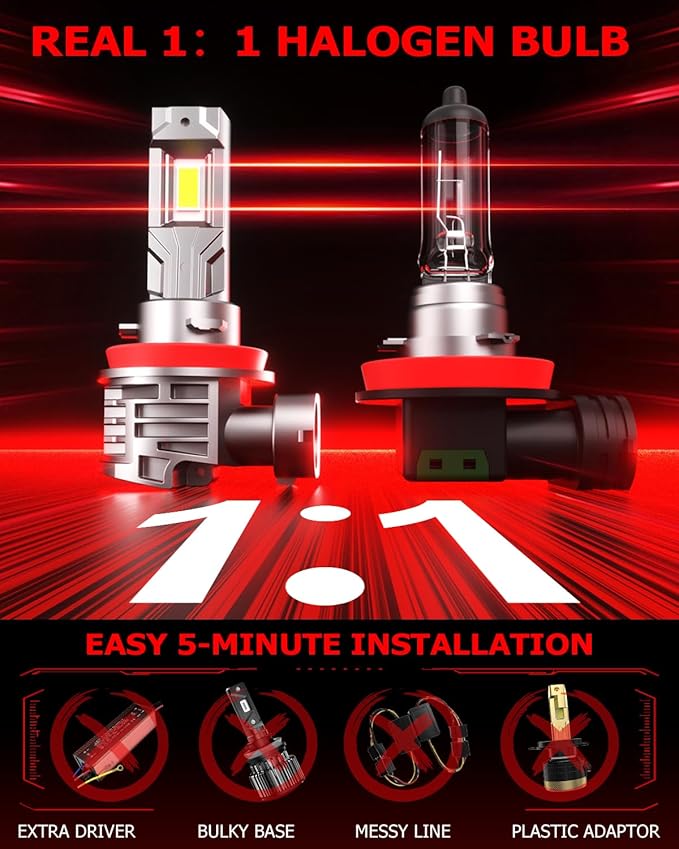 [2025 Upgrade] 90-05/HB3 H11/H8/H9 LED Bulbs Combo, [Brighter & Wider] 80000LM 800% Brighter Real 1:1 Mini Size Design,120W Fanless Light Bulbs, 6000k Cool White, Plug and Play，Pack of 4