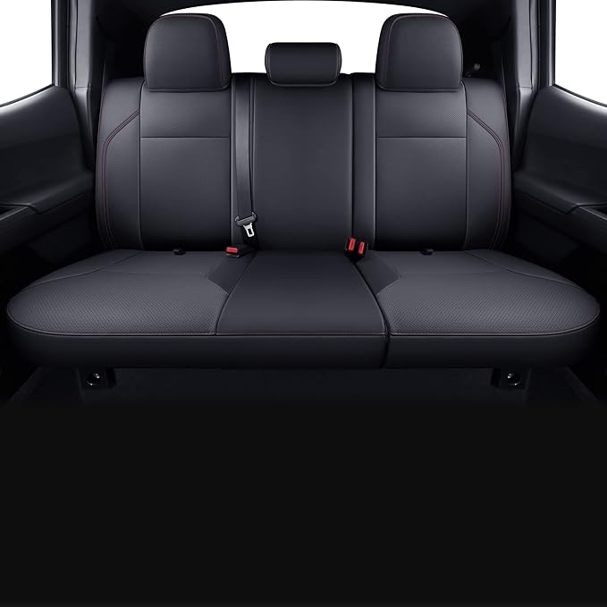 LUCKYMAN CLUB Tacoma Custom Fit Seat Covers for 2016-2023 Tacoma Crew Cab with Faux Leather (Black & Red)