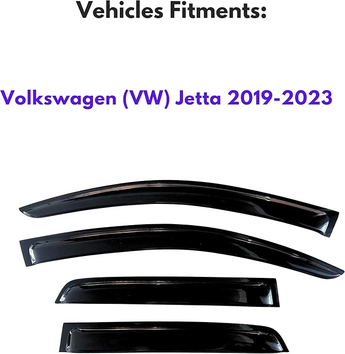 KPY Window Visor Compatible with Volkswagen (VW) Jetta 2019-2023, 4PC Rain Guard Side Window Vent Deflectors Tape-On Style, 2019 2020 2021 2022 2023