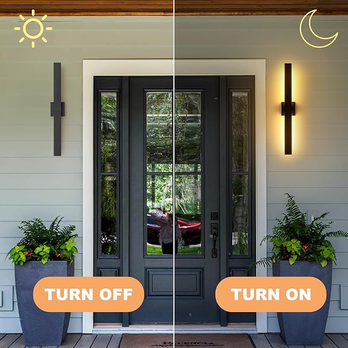 Black Modern LED Outdoor Wall Sconce 31.5" Long Outdoor Wall Lights Exterior Lighting Fixtures for House Porch Patio Garage Front Door, Easily Install Anywhere