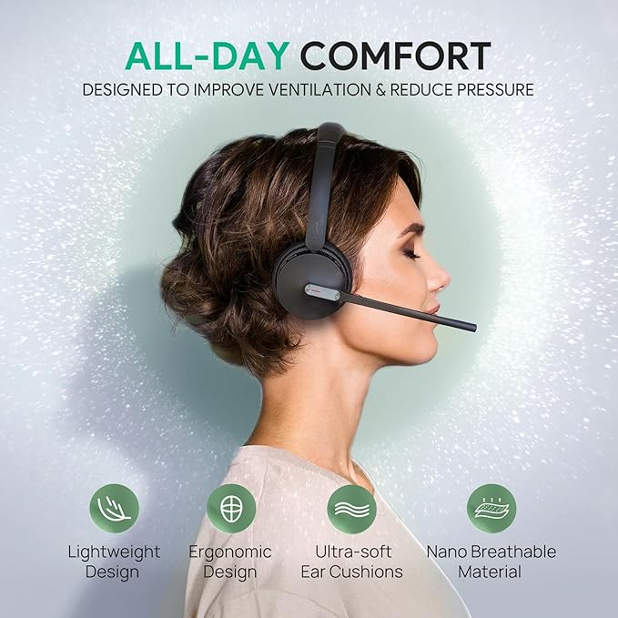 Yealink WH64 DECT & Bluetooth Dual UC Zoom Wireless Headset, 606 ft Range On Ear Work Headphones with 3X Noise Cancelling Mic, 32H Talk Time, Ringer, Office Headsets for Desk Phone, PC,Cellphone