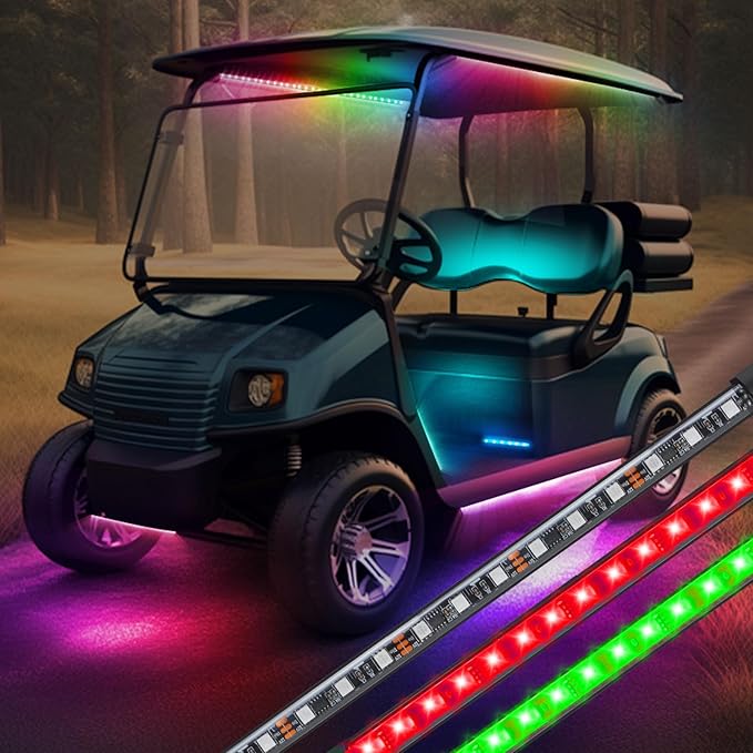 Roykaw Golf Cart Underglow LED Strip Lights Accent Neon Lighting Kit w/Canopy, Wheel Well & Interior Lights for EZGO Yamaha Club Car, Million Colors/Waterproof IP68/Sync to Music, Fits 12V-80V, 14PCS