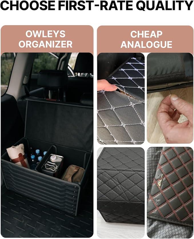 Trunk Storage 17.7" Collapsible Crate For Groceries, Tools & Travel Gear - Eco-Leather Car Organizer With Magnetic Lid - Practical Birthday Gift For Men (Highway 17)