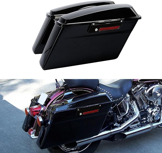 XFMT Motorcycle Vivid Black Hard Saddlebags Saddle Bags Trunk W/Lids & Black Latches For Harley Touring Road King Street Glide Road Glide Electra Glide 1994-2013
