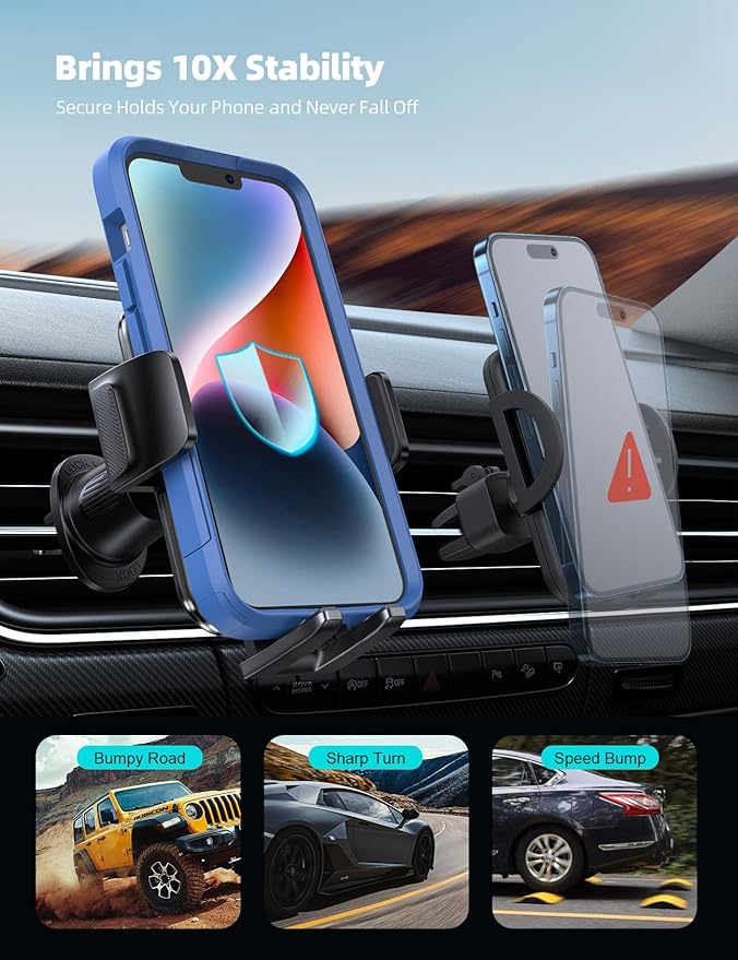 Lamicall 2025 Wider Clamp & Metal Hook Car Phone Holder Vent [Thick Cases Friendly] Phone Holders for Your Car Mount Automobile Hands Free Cradle Air Vent for iPhone 16 15 14 13 Pro Max Smartphone