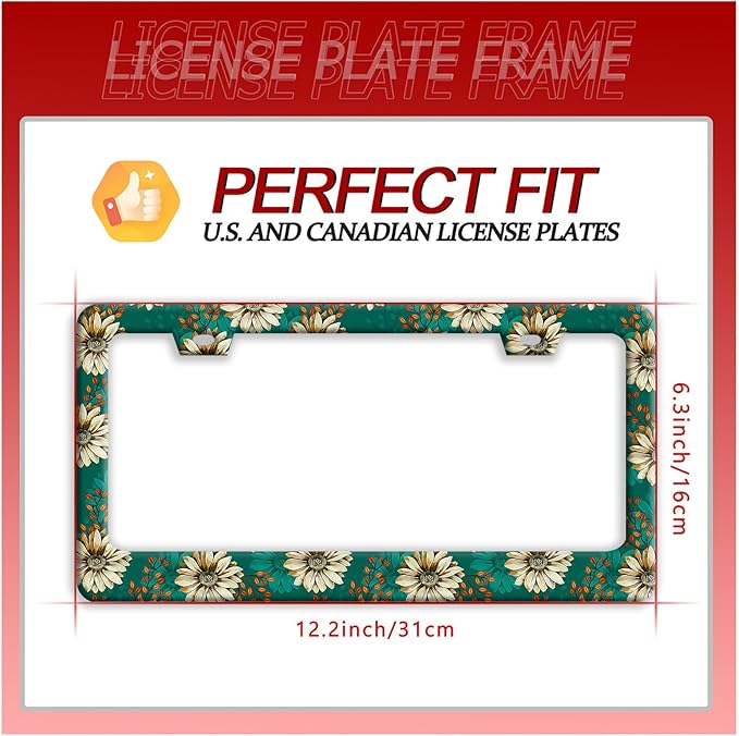 Vintage Daisy Floral License Plate Frame Colorful Flowers License Plate Frames Funny Auto Accessories Stainless Steel License Plate Holder 6x12 Inch