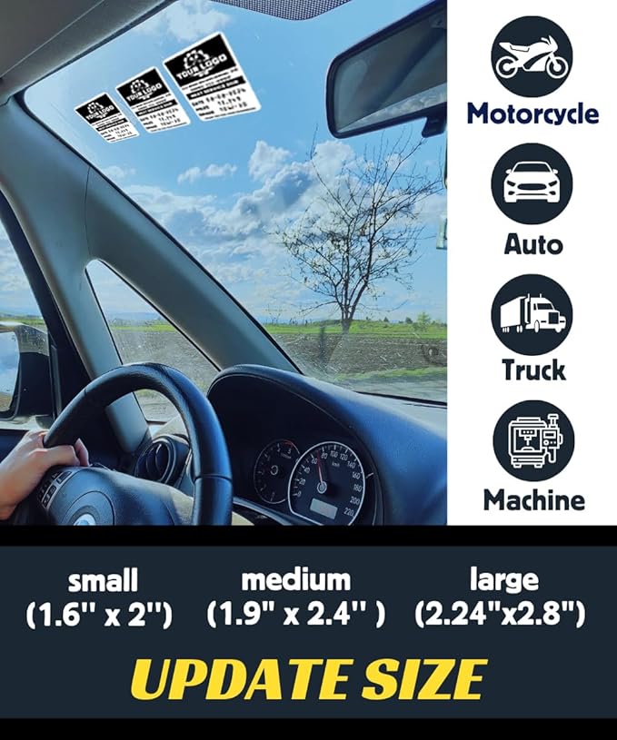 Oil Change Stickers for Windshield Personalized with Your Logo- Custom Oil Change Labels 2''-2.8'', Clear and White Next Service Due Labels for Car Auto Vehicle Window,50-10k Stickers (Small)