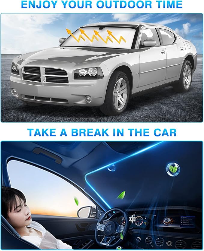 KUST Windshield Sun Shade for 2006–2010 Dodge Charger Window Shade Sun Visor Cover Foldable Blocks UV Rays Keep Your Car Cooler
