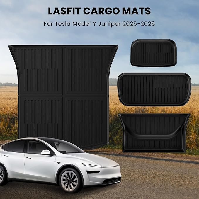 LASFIT Trunk Mats for Tesla Model Y Juniper 2025/2026 Cargo Liners Car Accessories, Custom Fit TPE All Weather Trunk Liners Frunk Rear Sub Trunk Mats Set 4PCS