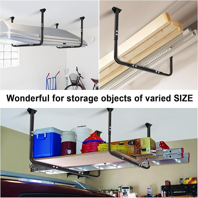 Adjustable Garage Ceiling Storage Racks, Garage Overhead Storage Bracket,Ceiling Mounted Heavy-duty Garage Storage Shelves,33 in. x 34 in,200lbs Weight Capacity, Black