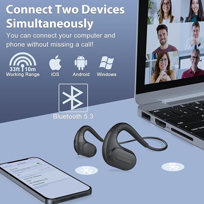 Trucker Bluetooth Headset, Open Ear Headphones with Detachable Noise Cancelling Mic, Wireless V5.3 Computer Headset with Boom Mic for Skype Zoom Face Time