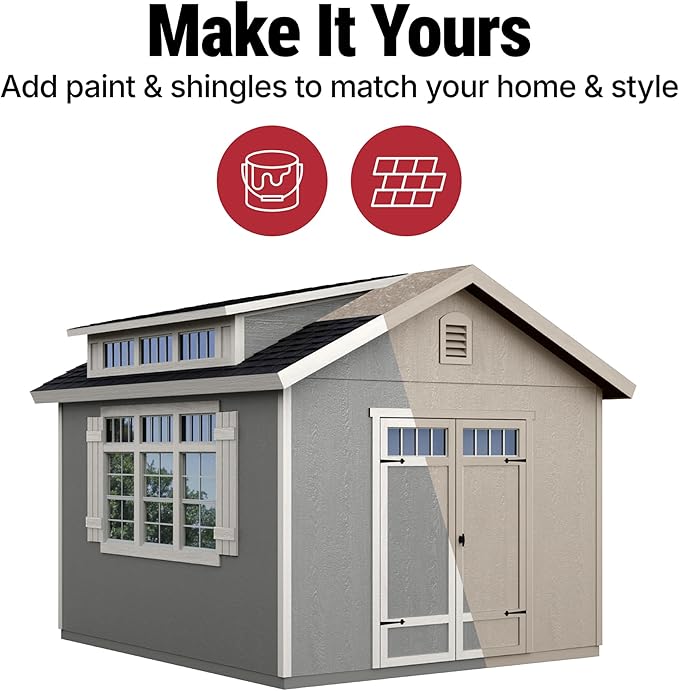 Handy Home Products Windemere 10x12 Do-it-Yourself Wooden Storage Shed with Floor, Beige
