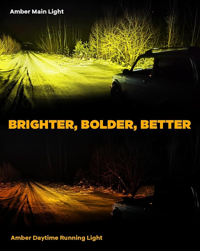 Auxbeam V-Ultra Series 7" 226W Side Shooter LED Offroad Lights, Amber DRL 3 Modes Light Bar, 270° Coverage Round LED Pods Spotlights, 26800LM Yellow Fog Lights with Protective Covers, Pair