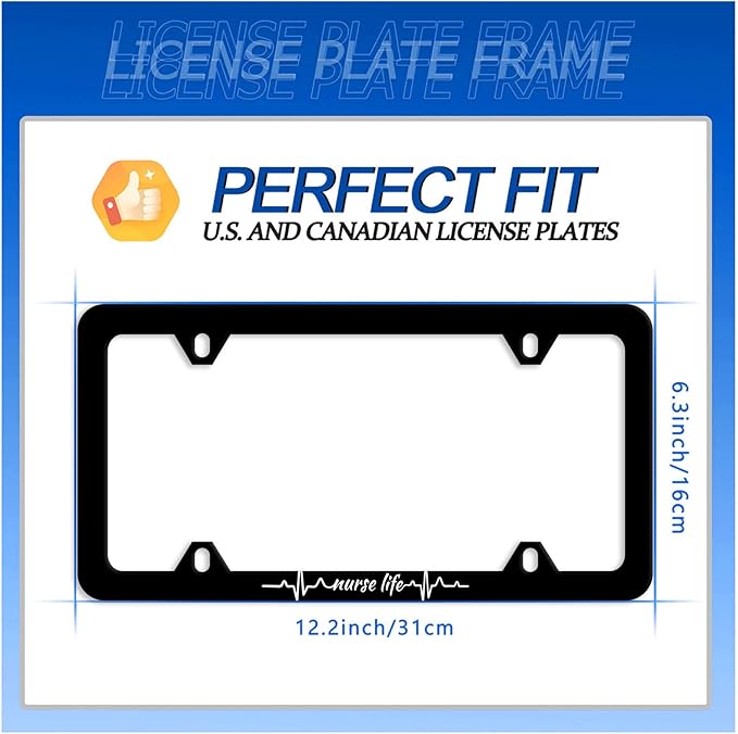 Nurse Life License Plate Frame Beautiful Text License Plate Stainless Steel Parts Funny License Plate Decorative with Screws Size 12.3" x 6.3" Men Women