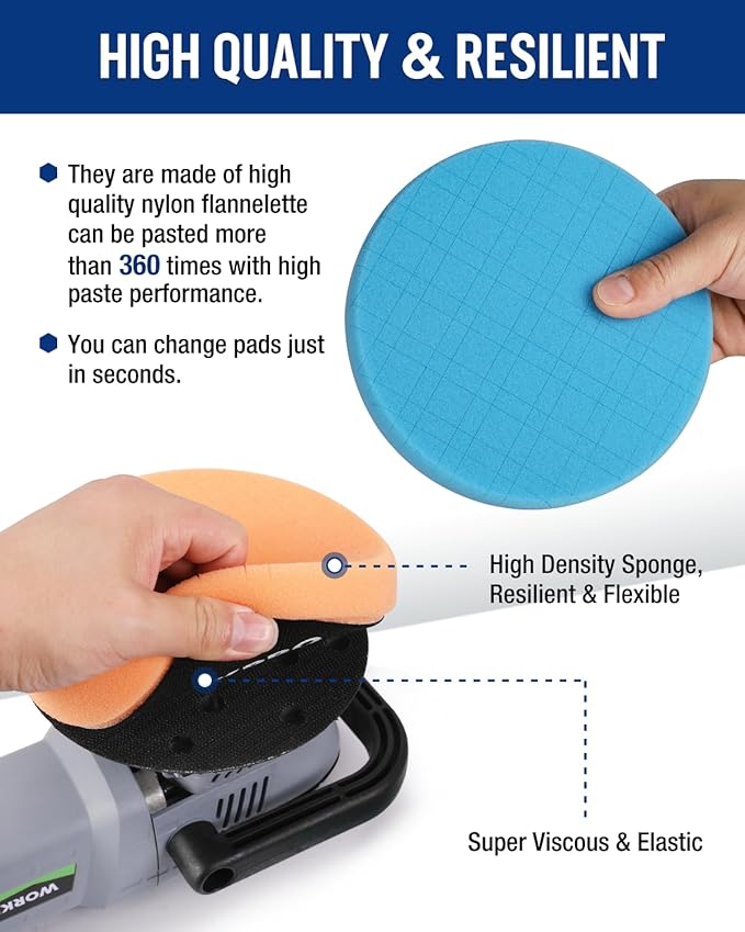 WORKPRO 6.5 Inch Buffing Sponge Pads, 5Pcs 6.5 Inch Face for 6.5 Inch Backing Plate, Cutting Polishing Pad Kit for Car Buffer Polisher Compounding, Polishing and Waxing