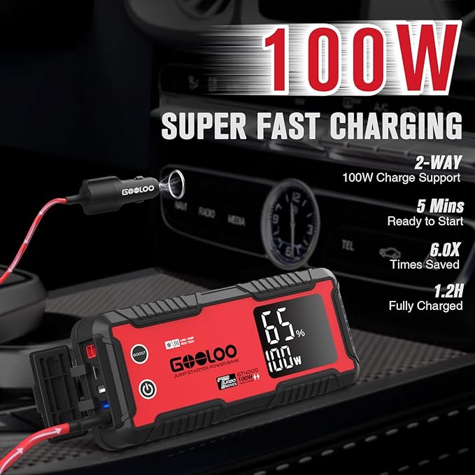 GOOLOO GT4000 Car Jump Starter 4000A 100W Fast-Charging 12V SuperSafe Portable Battery Booster Pack with -40℉ Pre-Heating Tech, Auto Jump Box Jumper Cables for 10L Diesel and 12L Gas Engine