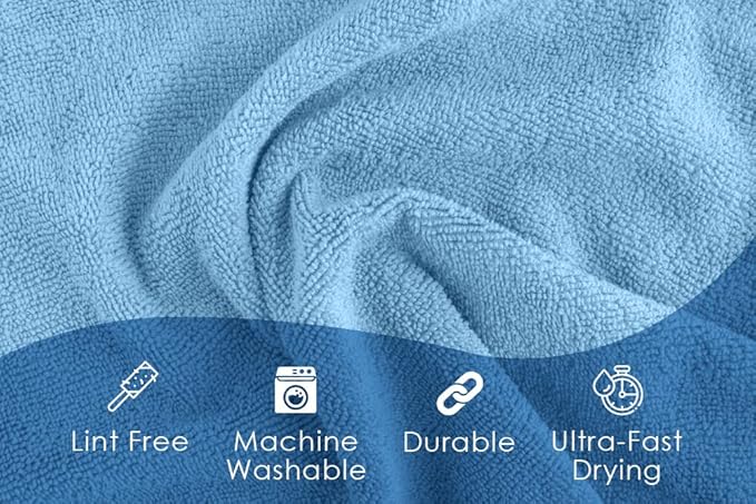 Avalon Towels Microfiber Cleaning Cloths (Value Pack of 36) Size 16" x 16", Highly Absorbent Cleaning Rags, Lint Free Cleaning Towels, Reusable and Washable, Microfiber Towels for Cars (Blue)