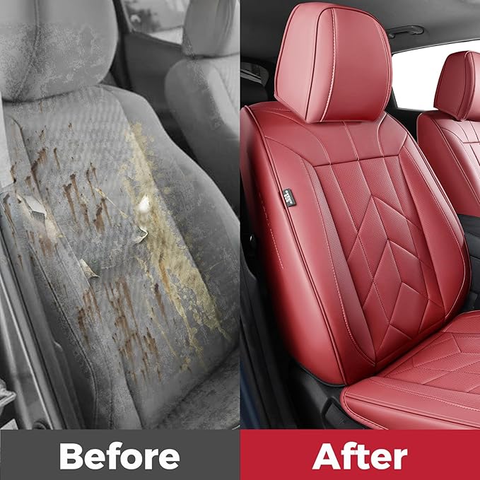 Wine Red Car Seat Covers Full Set - Waterproof Leather Car Seat Protector Universal Fit Colorado Equinox Malibu Blazer Trailblazer Trax