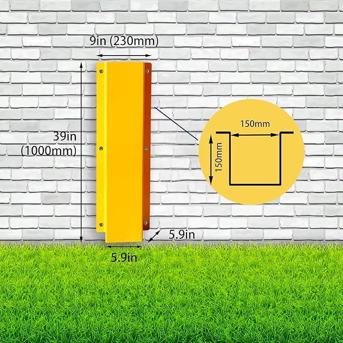 Pipe and Downspout Protector, Carbon Steel Guard Device, 39" H x 9" W x 6" D ，Yellow