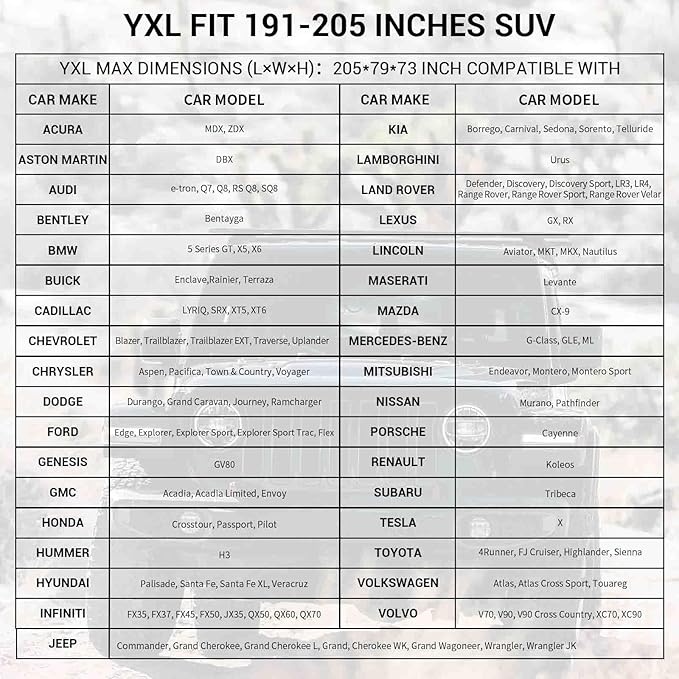Car Covers Waterproof All Weather for Automobiles, Indoor Outdoor Windproof Dust Rain Sun Snow UV Protection Breathable Full Exterior Covers, Universal Vechicle Tarp Cover Fit 191-205 inches SUV