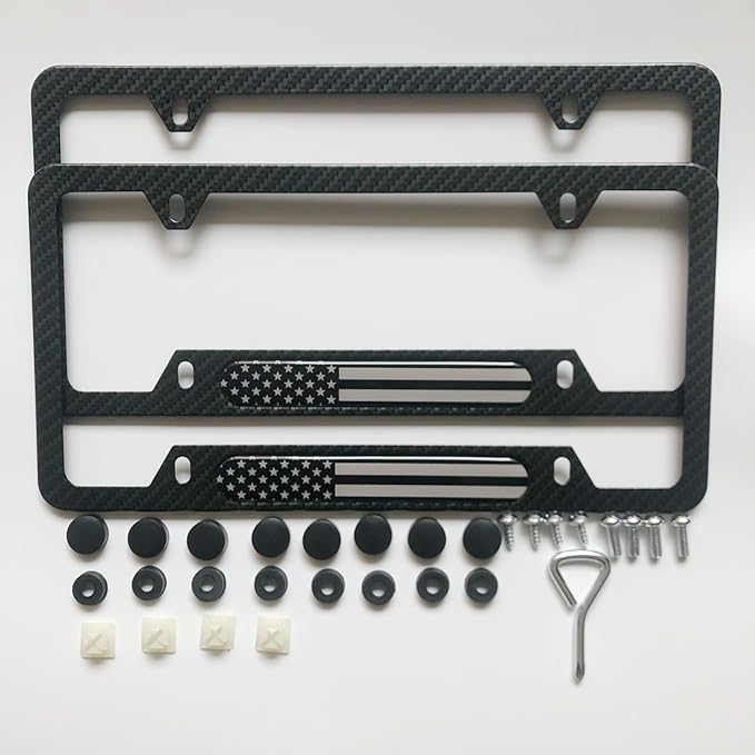 License Plate Frames,2 Packs Front Rear Car Tags,Aluminum Alloy License Plate Cover,No Rust,Water Proof,Wear Resistant,Car Accessories (Carbon Fiber USA Flag)