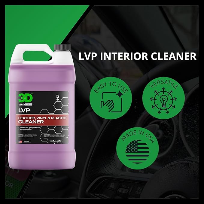 3D LVP Interior Cleaner - Removes Dirt, Grime, Grease, Oil & Stains from Leather, Vinyl & Plastic - Great for Seats, Steering Wheels, Door Panels, Dashboards - Car, Office, Home Use - 1 Gallon