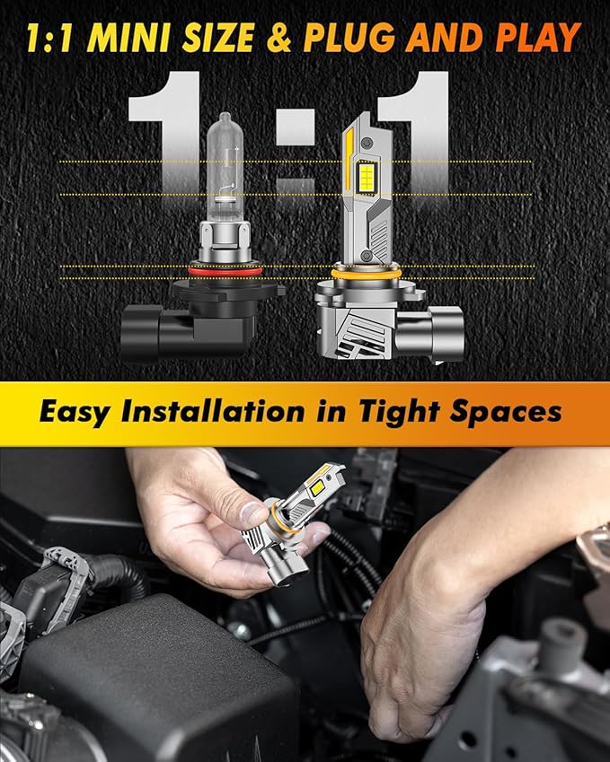 9012/HIR2 Light Bulbs, 𝟔𝟎,𝟎𝟎𝟎𝐋𝐌 𝟏𝟎𝐗 Ultra-Bright 6500K, 𝟑𝟔𝟎° Adjustable Quick Install, 𝐑𝐞𝐚𝐥 𝟏:𝟏 Size Direct Replacement 9012 Fog Light Bulb, IP68, Plug N Play, Pack of 2