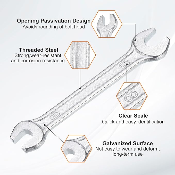 HARFINGTON 5pcs Double Open End Wrench 6mm x 8mm Metric 15 Degree Offset Angle Small Flat Head Wrench Galvanizing Open Ended Spanner for Automotive Repair Furniture Assembly