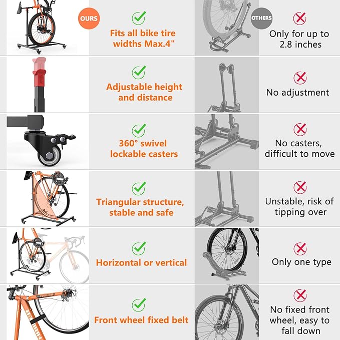 Vertical Bike Stand,Freestanding Space-Saving Bike Rack with Adjustable Height for Wheels Sizes up to 29”,Indoor Bike Storage Rack for Garage & Apartment, Upright Bicycle Floor Holder for MTB Road