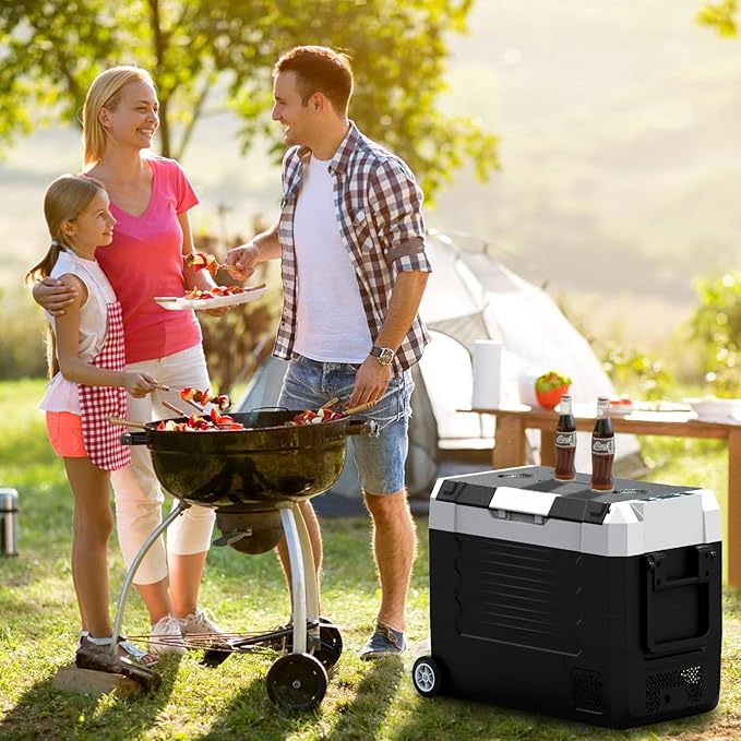 SubSun Electric Cooler, 58QT Car Refrigerator, Portable Freezer 12V/24V DC and 110-240V AC, Plug in Coolers for Vehicles with Wheels, 12 Volt Car Fridge -4℉~68℉