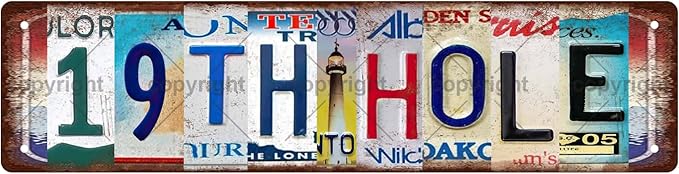 19TH HOLE Space Vintage Metal Tin Street Sign Bar Cafe Garage Cave Home Room Wall Bathroom Farmhouse Garden Porch Patio Decor, 16 x 4 Inch